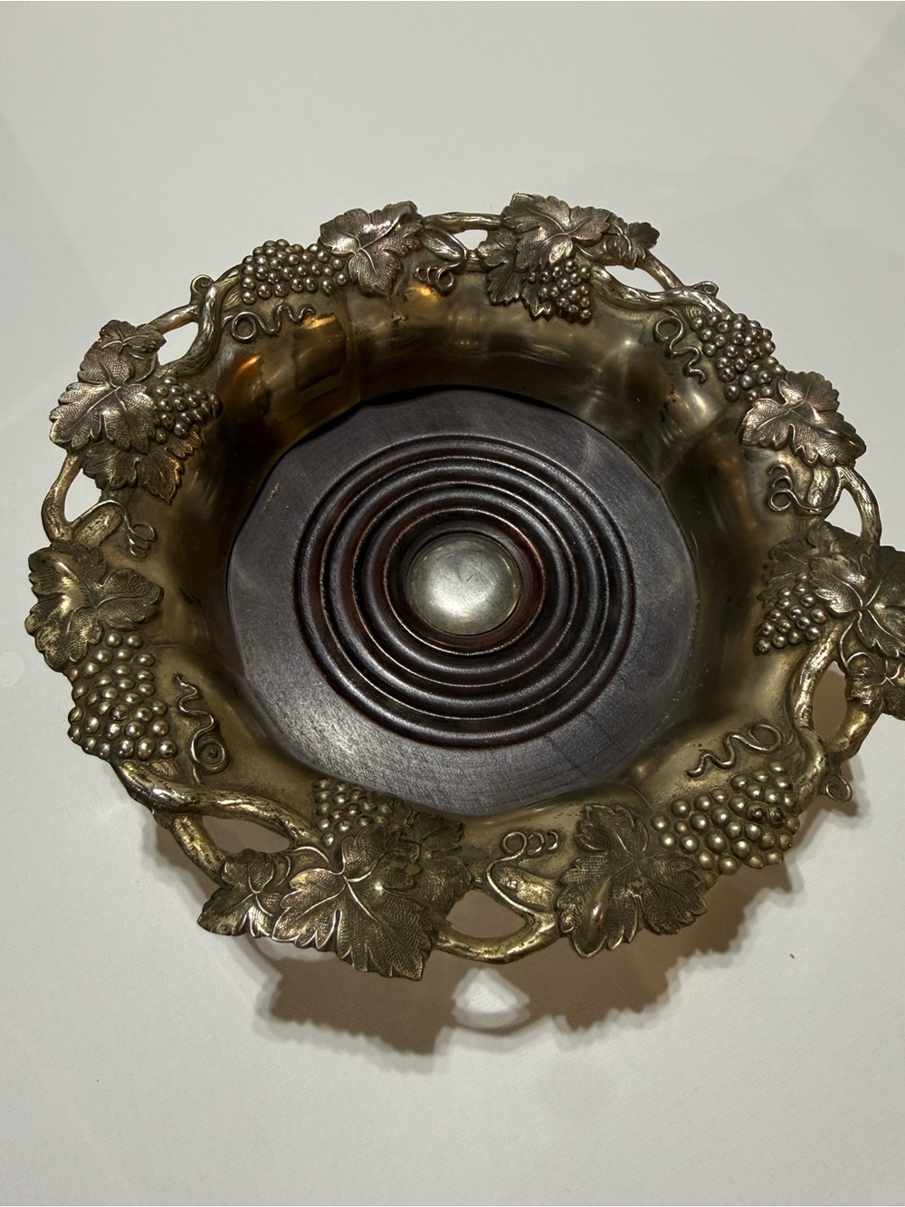 Vintage Silver Plate and Wood Wine Bottle Coaster